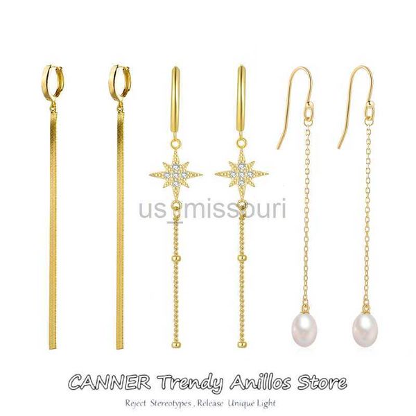 

stud canner 100 925 sterling silver vintage long chain tassel drop earrings for women 2021 trend korean jewelry hanging pendientes j230529, Golden;silver