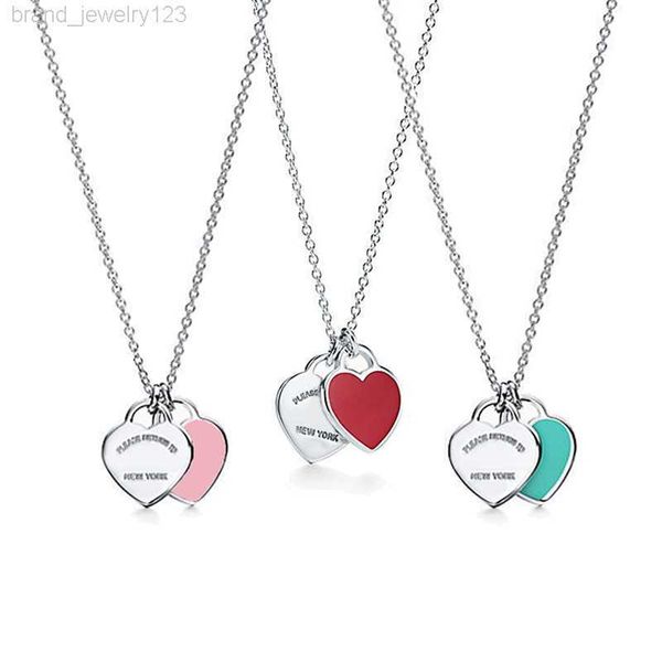 

exclusive 1 1 ttff enamel double heart necklace women's valentine's day warm jewelry s925 sterling silver christmas gift