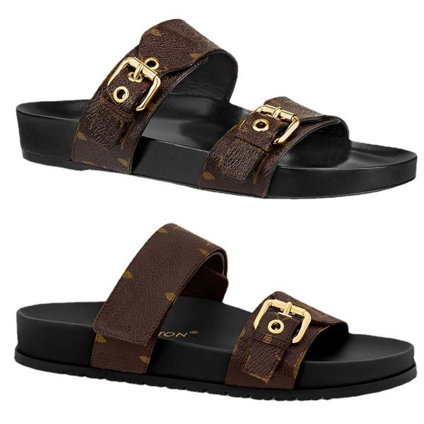 

2023 designer sandals slide slipper women flat mule waterfront brown flower sandal womens high heels shoes and dust bag, Black