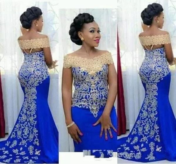 

mermaid evening dresses off shoulder with gold embroidery sweep train african women blue formal prom evening gowns5687568, Black;red