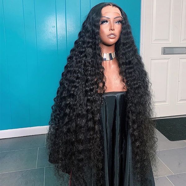 

13x6 deep wave lace front wig 30 inch water wave lace wigs for women brazilian curly human hair wigs 13x4 hd lace frontal wigs, Black;brown