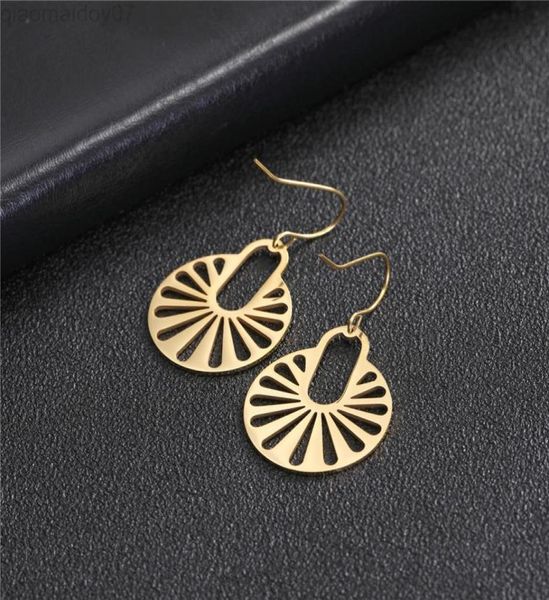 

skyrim vintage stainless steel circle hollow carving dangle earrings for women natural handmade round earrings jewelry brinco l2202114790, Silver