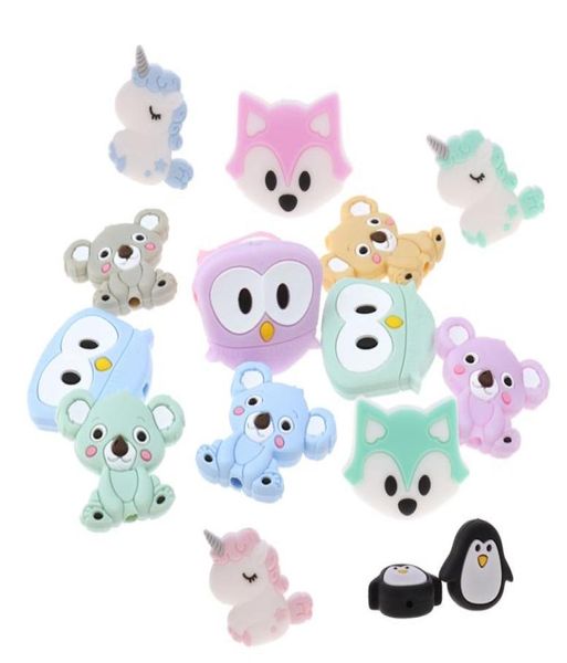 

50pc silicone unicorn teether beads animal bpa baby teething necklace sensory pacifier holder shower toy food grade rodents 25350793