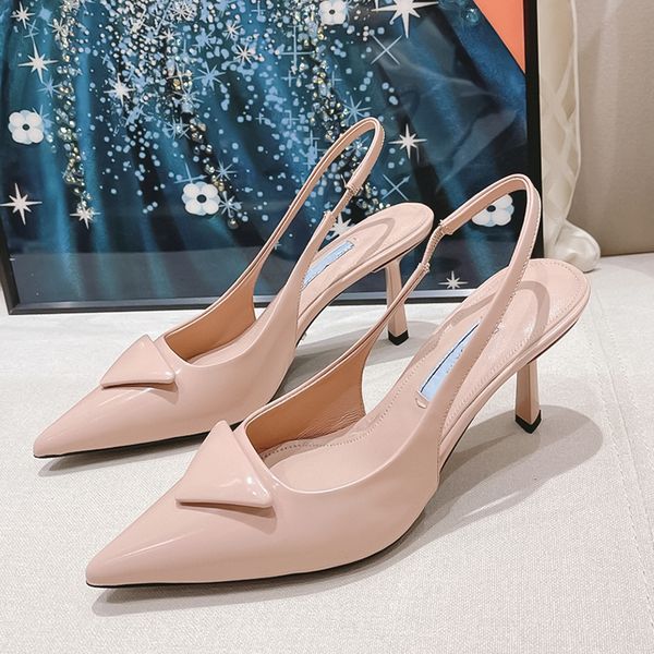 

european and american style baotou slim high heels 2023 summer sandals new leather metal buckle womens shoes luxury designer versatile tempe, Black