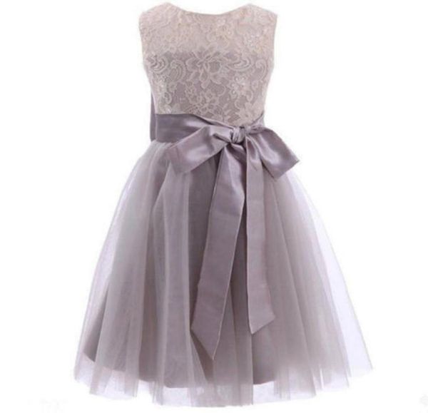 

princess long grey flower girl dresses new tulle kid floor length pageant wedding party lace draped sash bows hollow formal real i3050710, White;blue