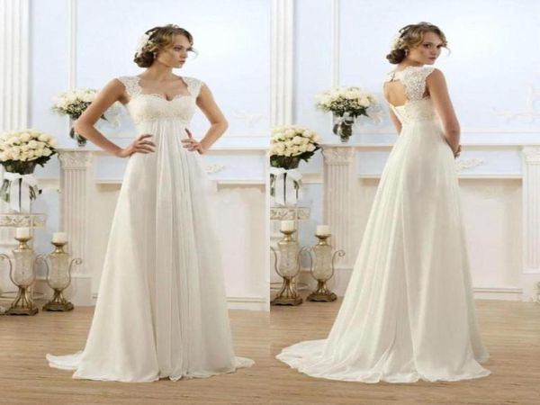 

2021 new romantic beach aline wedding dresses cap sleeve keyhole lace up backless chiffon summer floor length bridal gowns7064824, White