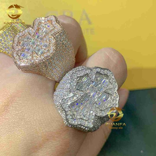 

fashion cross style mans 925 sterling silver ice out moissanite diamond hip hop rapper jewelry cuban ring