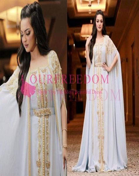 

kaftan dubai arabic 2020 white chiffon evening dresses gold appliques pearls bateau neck floor length formal occasion prom party d5663356, Black;red