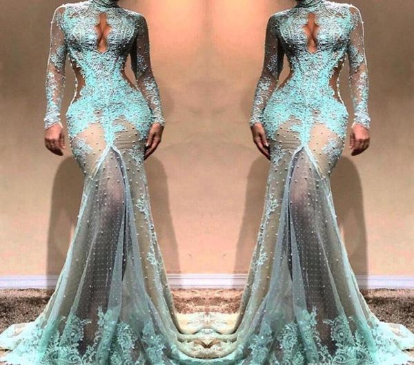 

2019 long sleeves lace evening dress dubai illusion bodice holiday women wear formal party prom gown custom made plus size4836751, Black;red