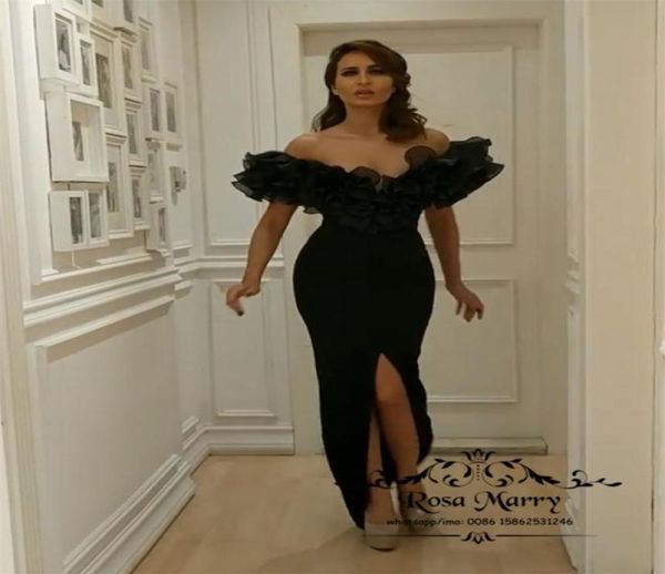 

black off shoulder mermaid evening dresses 2020 plus size front split yousef aljasmi arabic african formal dresses part5534805, Black;red