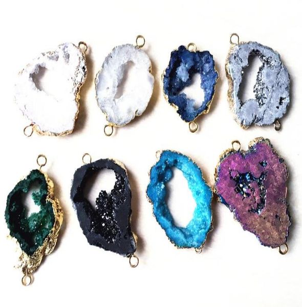 

colorful crystal quartz geode connector druzy beads slice agate druzy gemstone connector beads for jewelry making1245133, Silver