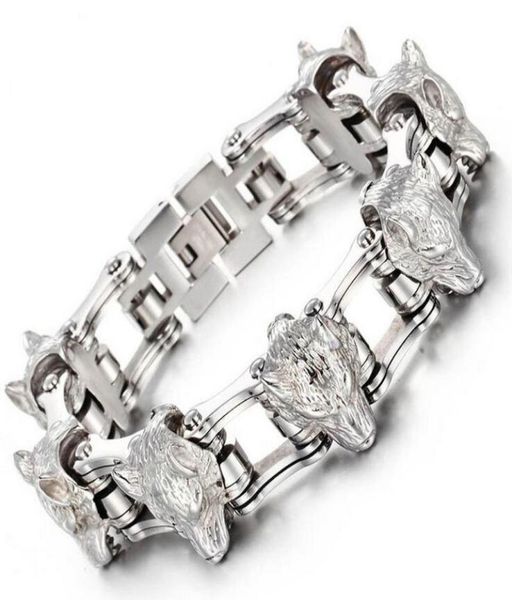 

cool punk rock wolf lion head heavy stainless steel men bracelet fashion bicycle biker chain jewelry jewellery gifts6916453, Golden;silver