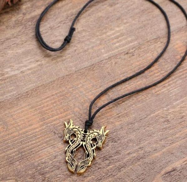 

vintage fashion jewelry double dragon pendant punk style ssangyong charm pendant viking nordic talisman necklace2922782, Silver