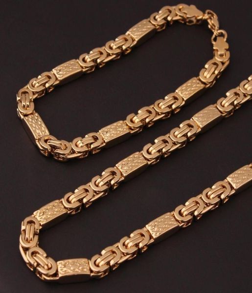 

6mm8mm gold tone 316l stainless steel necklace and bracelet byzantine flat chain jewelry set men jewelry gift5641814, Silver