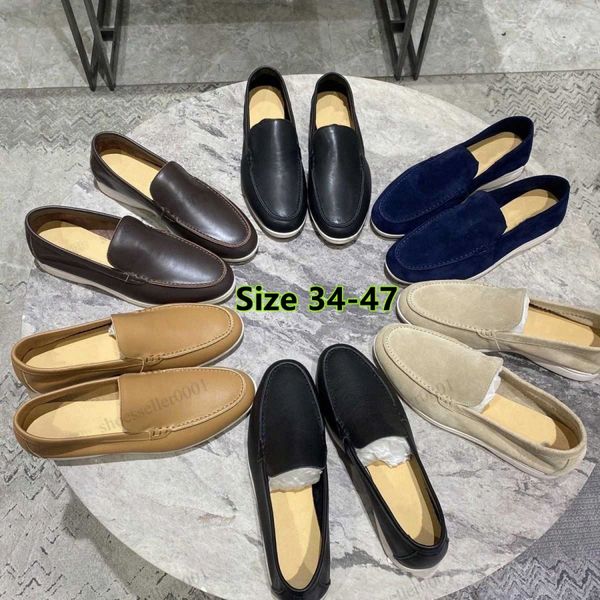 

loro piana couples dress shoes lp walk charms embellished suede loafers moccasins genuine leather casual slip on flats for men women luxury, Black