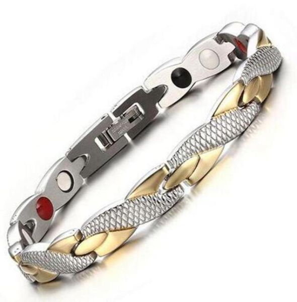 

energy magnetic bangle gold chain germanium bracelet hologram stainless steel snake grain wedding bracelets for women men jewelry 7816864, Golden;silver