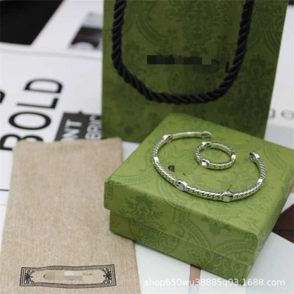 

designer jewelry bracelet necklace ring 925 ancient interlocking wide narrow ring old personalized trend men's women's bracelet, Black