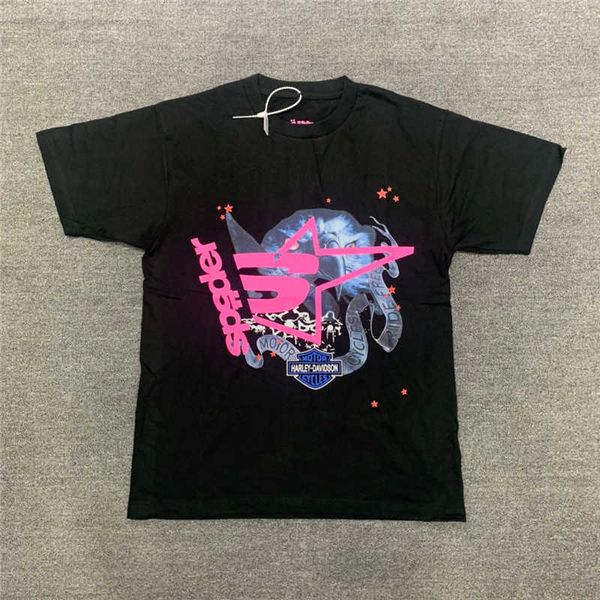 

men's hoodies sweatshirts 2023ss new young thug sp5der 555555 t-shirt men women puff print spider web pattern t shirt tees, Black