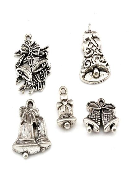 

100pcs antique silver alloy mix christmas bell charms pendants for jewelry making bracelet necklace diy findings a6495004469, Bronze;silver