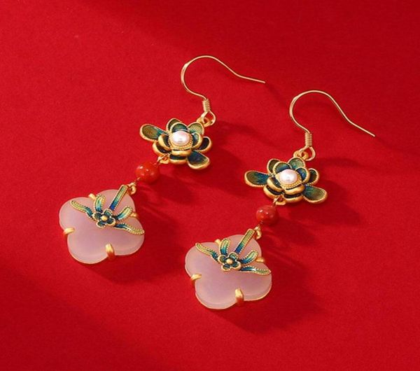 

dangle chandelier black angel ladies retro classical enamel painting earring lotus tassel kan jade long earrings for women vinta8993618, Silver