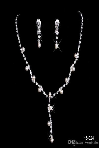 

15024 bridal jewelry charming alloy plated rhinestones pearls crystal jewelry set for wedding bride bridesmaid prom party1185200, White