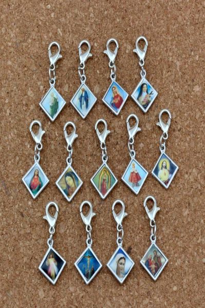 

100pcslots mixed enamel square jesus christ icon religious charms bead with lobster clasp fit charm bracelet diy jewelry 132x30m8156306, Bronze;silver