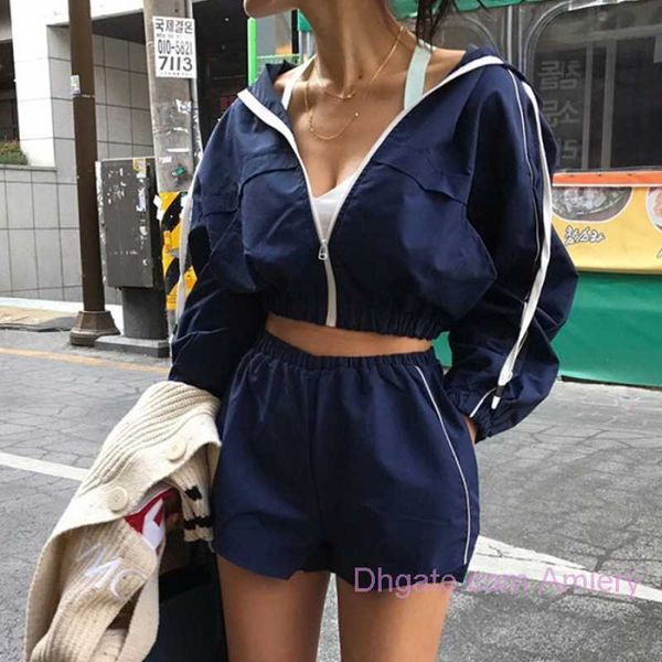 

2023 spring summer women tracksuits new hooded short zipper casual shorts sports two piece set 2 pieces woman track suits jogger suit, Gray