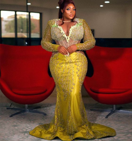 

2023 may aso ebi gold mermaid prom dress beaded sequined lace evening formal party second reception birthday engagement gowns dresses robe d, Black