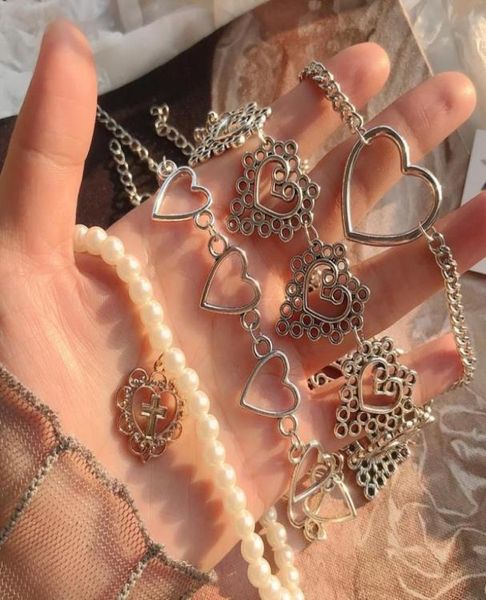 

heart chain choker necklace for women vintage collar goth cross pendant necklaces aesthetic halloween jewelry valentines party gir1353139, Golden;silver