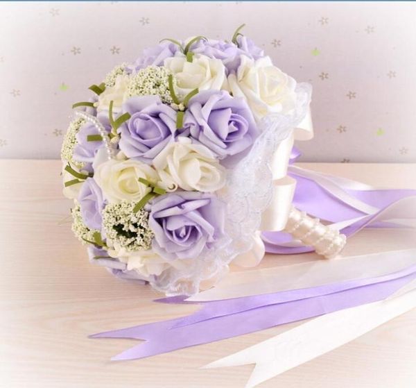 

2018 purple pearls wedding bouquets with wrist corsage gift artificial flowers bride holding flowers handmade flowers bridal bouqu3124581