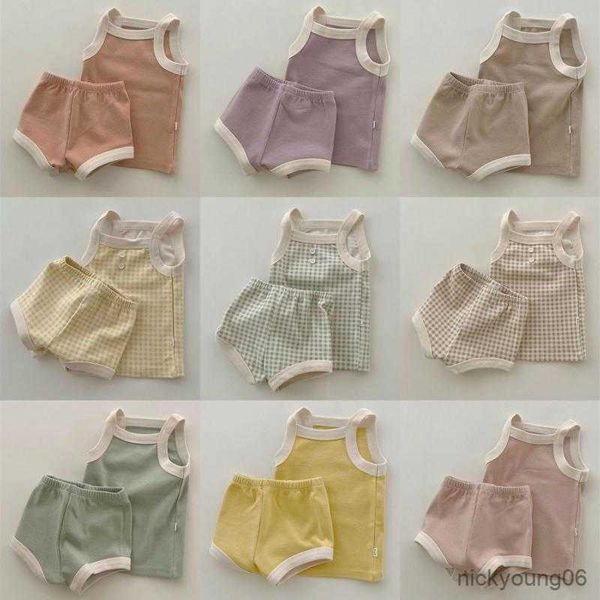 

clothing sets 2023 new baby sleeveless clothes set boy girl summer thin cotton vest and shorts 2pcs suit infant outfits breathable, White