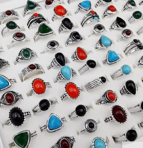 

band rings 50pcslot antique carved gemstone rings classic sapphire ruby for women men bohemian luxury retro gift party dro bdegar8233110, Silver