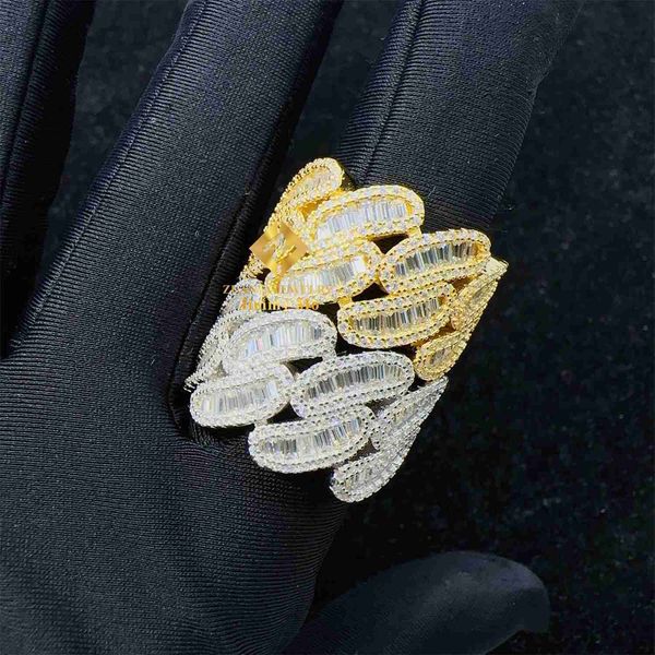

iced out hip hop ring jewelry 925 sterling silver 14k gold plated gra certified baguette moissanite cuban band ring man