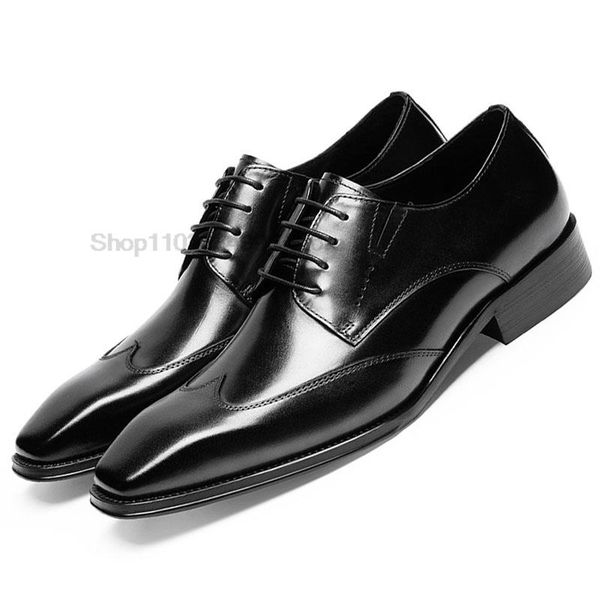 

classic oxford lace-up dress shoes for men genuine leather handmade plain toe luxury italian mens business wedding formal shoes, Black