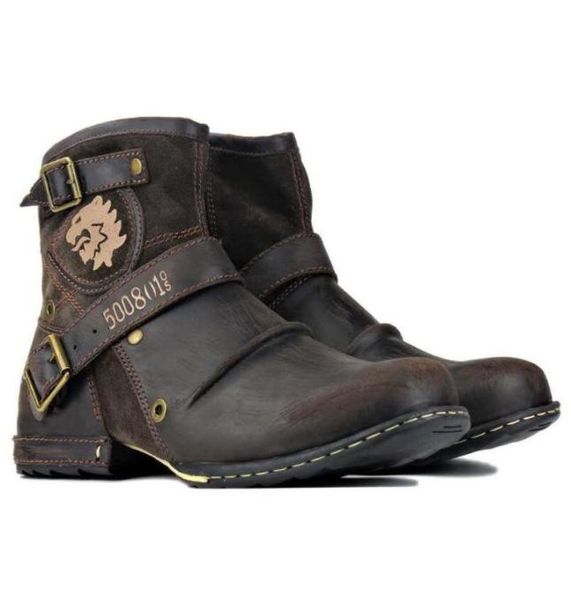 

boots men pu leather fashion buckle strap dress new shoe ankle boot vintage classic male casual zapatos de hombre a15112138, Black