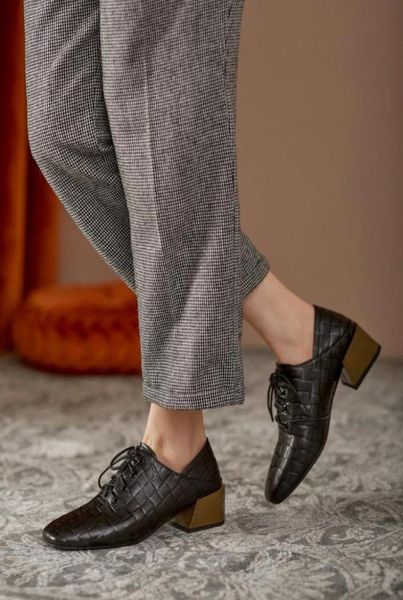 

dress shoes qzyerai woman heels oxford genuine leather spring laceup ladies pumps high loafers womens casual2383119, Black