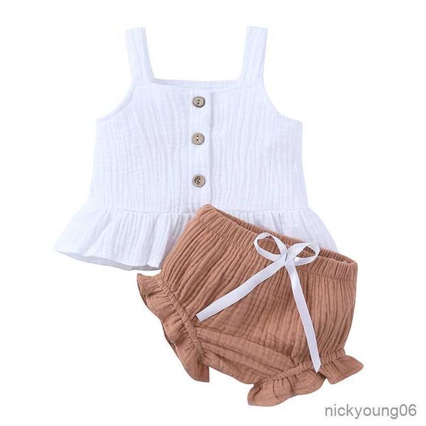 

clothing sets muslin summer baby girls clothes cotton linen sleeveless vest and shorts bow suit newborn girl outfits set, White