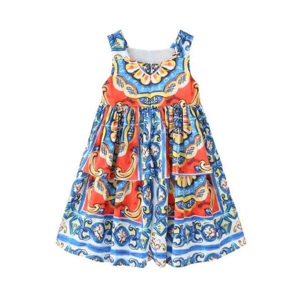 

retailwhole baby girls sleeveless flower vest dresses kids ruffle floral princess dress children designer boutique clothes cl3928421, Red;yellow