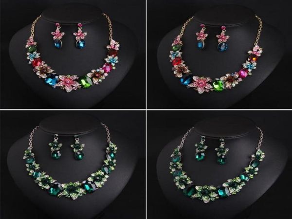 

women colorful flowers bridal jewelry sets wedding bib choker chain necklace earrings cocktail party costume crystal jewellery3419877, Silver