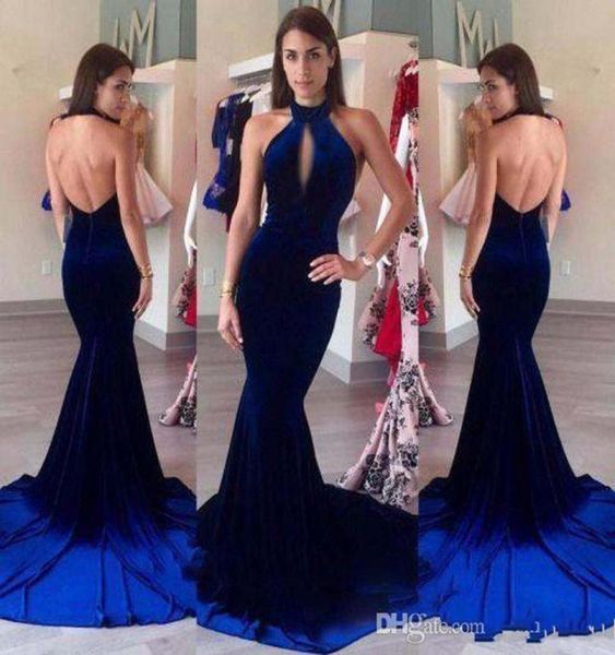 

2017 new high neck halter keyhole velvet mermaid prom dresses evening dress royal blue backless long party dresses pageant fo6662346, Black;red