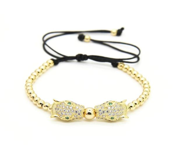 

whole 10pcslot 4mm copper beads with micro paved clear cz macrame leopard bracelets men jewelry 4021974, Golden;silver