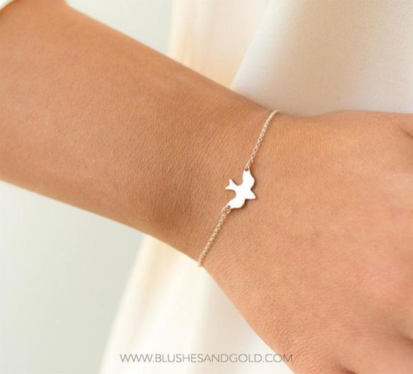 

10pcs tiny peace dove bracelet soar flying bird bracelet little swallow baby bird bracelets abstract bracelets6428798, Golden;silver