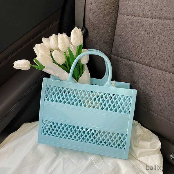 

basket new shopping basket portable jelly bag large capacity basket storage basket candy color hollow beach bag flower tote bag