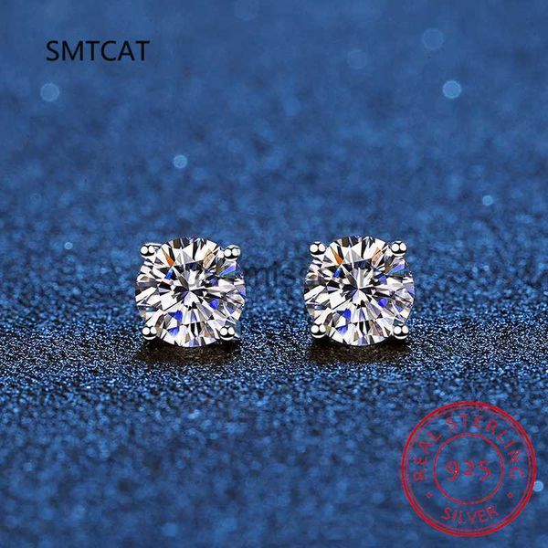 

stud real moissanite stud earrings 14k white gold plated sterling silver 4 prong diamond earring for women men ear stud 1ct 2ct 4ct j2305, Golden;silver