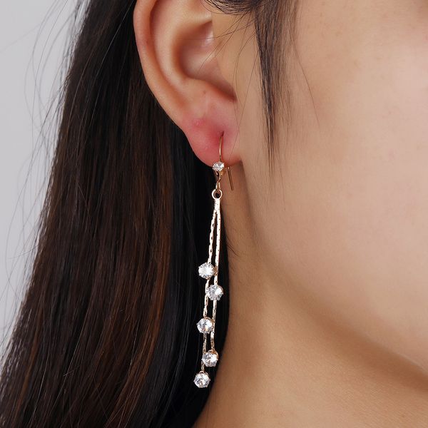 

new jewelry simple set with zircon long tassel earrings, Silver