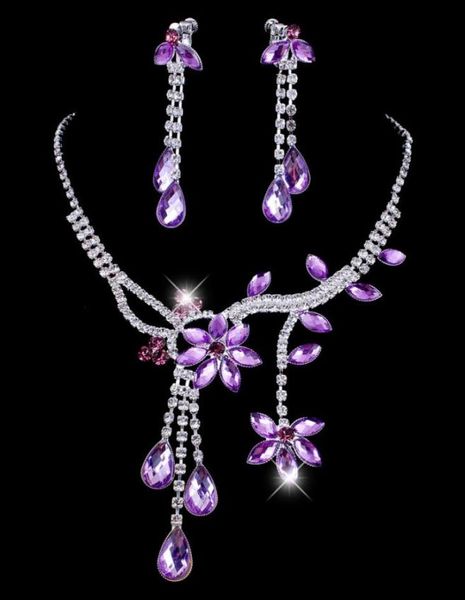 

lilac bridal earring necklace set bridal jewelry holy red blue rhinestone crystal party prom cocktail party in stoc5598262, White