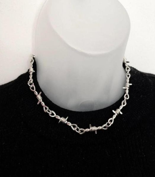 

chains punk style barbed wire choker stainless steel necklace hiphop women039s accessories gothic mens jewellery 2021 g4055065, Silver