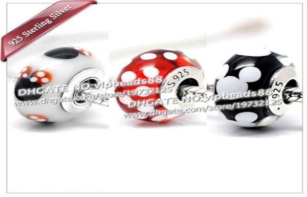 

new 3pcs s925 sterling silver black and white mkey charm murano glass beads fit european jewel pandora charm bracelets pendant 7163688