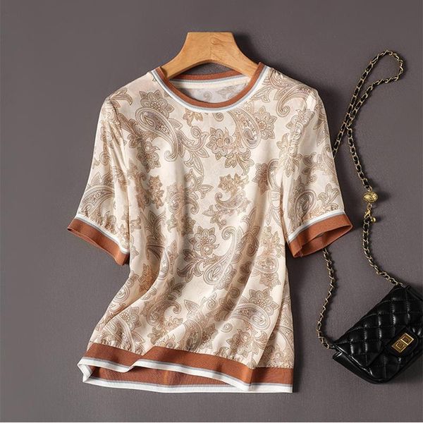 

t-shirt elegant ladies fashion printted short sleeve chiffon tshirt women 2023 allmatcing casual tee shirt femme, White