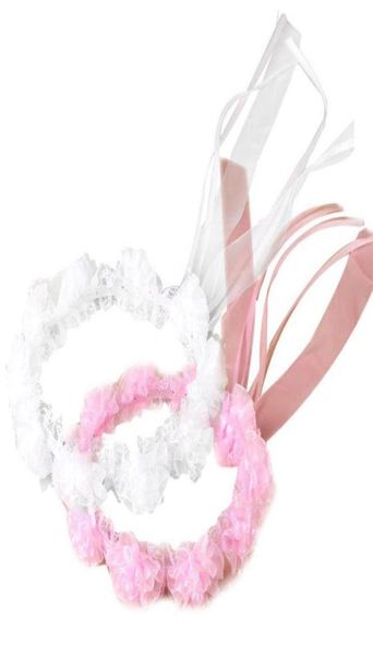 

hair accessories children girls wedding headband solid color ruffles lace flower wreath garland beaded decor princess halo crown w2595020, Slivery;white